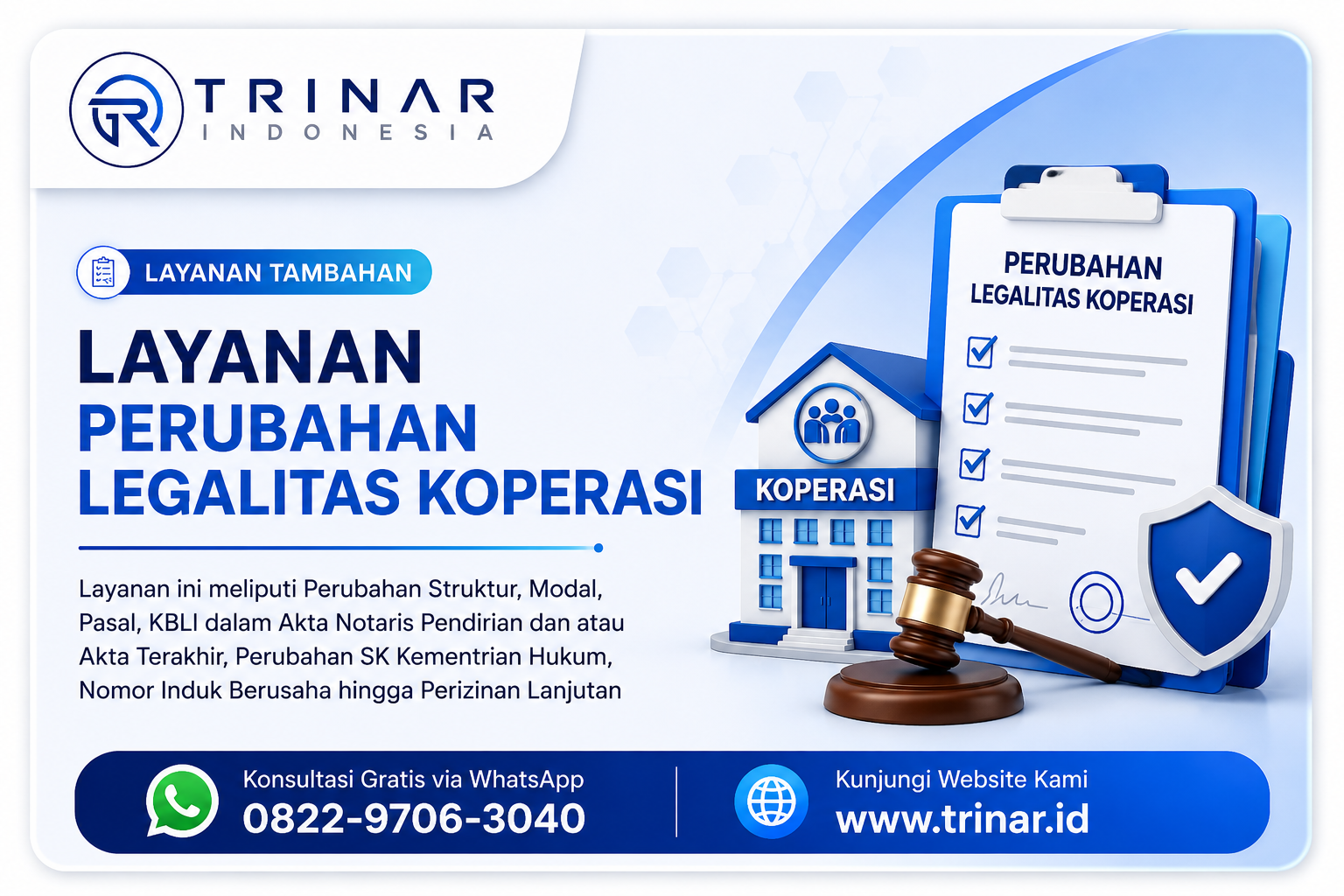 Jasa Perubahan struktur Koperasi, Modal, Pasal dan KBLI didalam Akta dan SK Koperasi di Trinar Indonesia- Biaya Rp 5.000.000